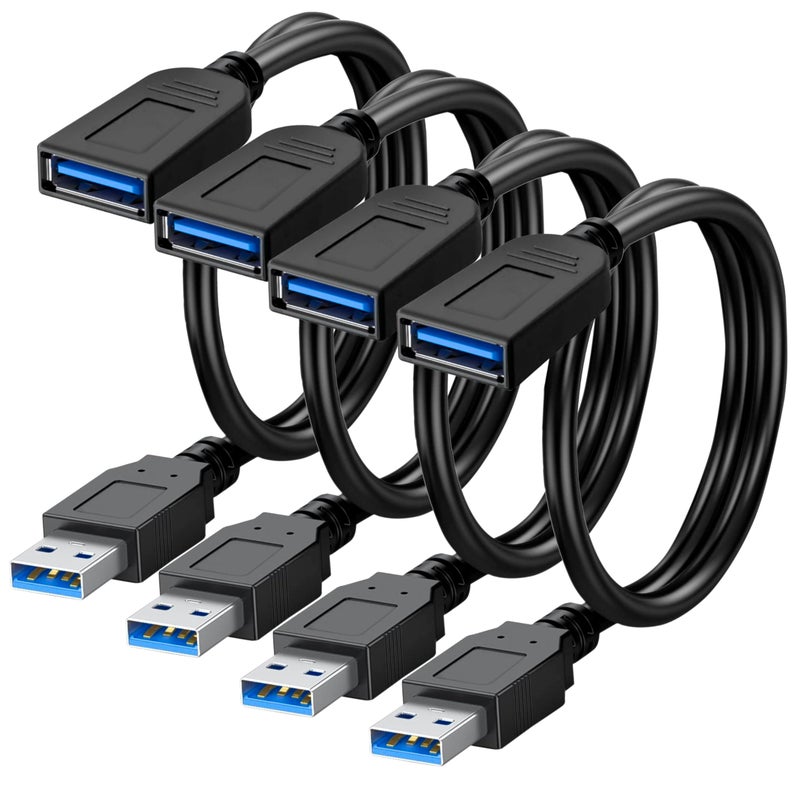 SaiTech IT 4 Pack Short Length 30cm USB 3.0 Extension Cable, Male to Female Extender Cable, USB 3.0 Extender Cord - Image 1
